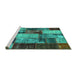 Sideview of Machine Washable Patchwork Turquoise Transitional Area Rugs, wshcon1437turq