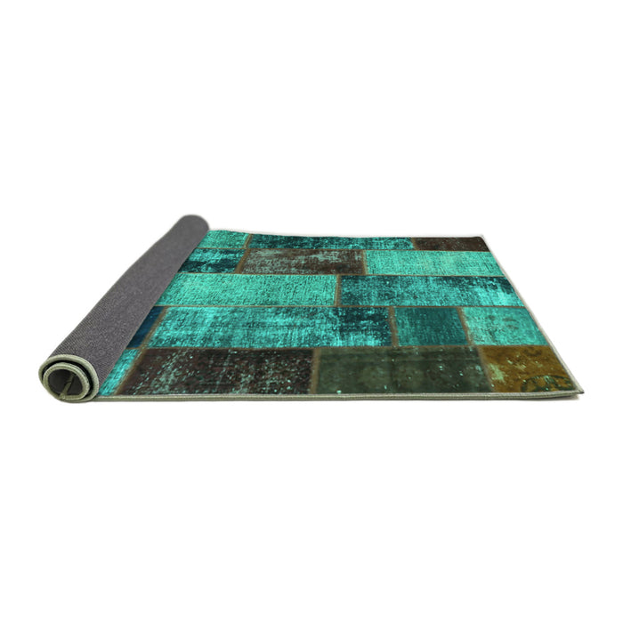 Sideview of Patchwork Turquoise Transitional Rug, con1437turq