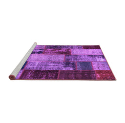 Sideview of Machine Washable Patchwork Purple Transitional Area Rugs, wshcon1437pur
