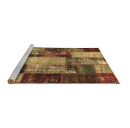 Sideview of Machine Washable Patchwork Brown Transitional Rug, wshcon1437brn