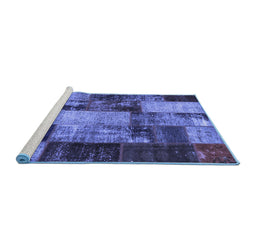 Sideview of Machine Washable Patchwork Blue Transitional Rug, wshcon1437blu