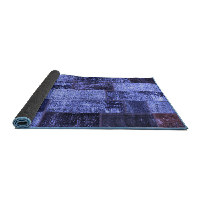 Sideview of Patchwork Blue Transitional Rug, con1437blu