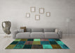 Machine Washable Patchwork Turquoise Transitional Area Rugs in a Living Room,, wshcon1438turq