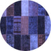 Round Machine Washable Patchwork Blue Transitional Rug, wshcon1438blu