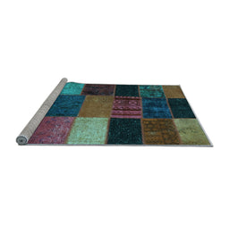 Sideview of Machine Washable Patchwork Light Blue Transitional Rug, wshcon1438lblu
