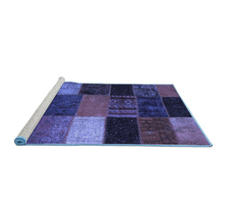 Sideview of Machine Washable Patchwork Blue Transitional Rug, wshcon1438blu
