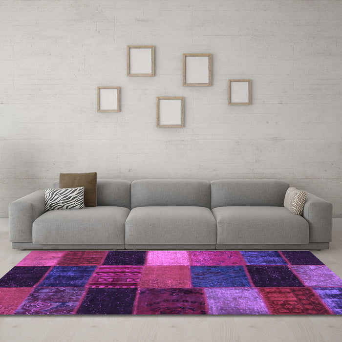 Machine Washable Patchwork Purple Transitional Area Rugs in a Living Room, wshcon1438pur