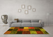 Machine Washable Patchwork Yellow Transitional Rug in a Living Room, wshcon1438yw