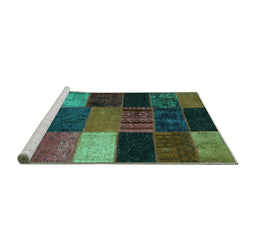 Sideview of Machine Washable Patchwork Turquoise Transitional Area Rugs, wshcon1438turq
