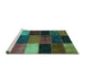 Sideview of Machine Washable Patchwork Turquoise Transitional Area Rugs, wshcon1438turq