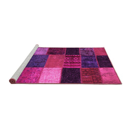 Sideview of Machine Washable Patchwork Pink Transitional Rug, wshcon1438pnk