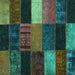 Square Machine Washable Patchwork Turquoise Transitional Area Rugs, wshcon1438turq