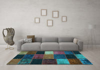 Machine Washable Patchwork Light Blue Transitional Rug, wshcon1438lblu