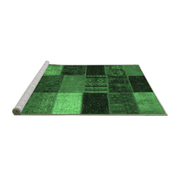Sideview of Machine Washable Patchwork Emerald Green Transitional Area Rugs, wshcon1438emgrn