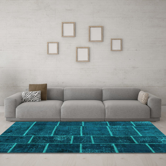 Machine Washable Patchwork Light Blue Transitional Rug in a Living Room, wshcon1439lblu