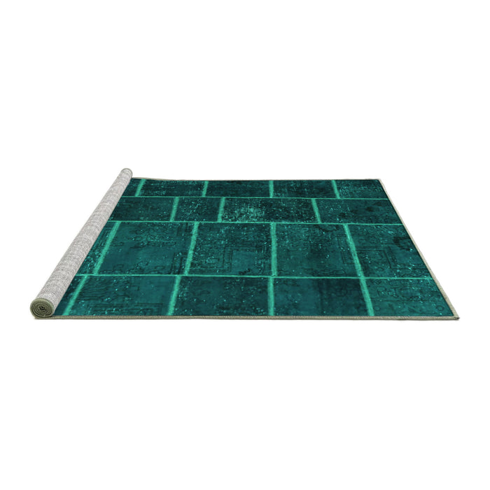 Sideview of Machine Washable Patchwork Turquoise Transitional Area Rugs, wshcon1439turq