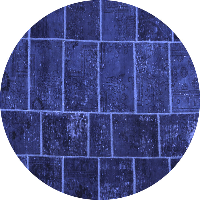 Round Patchwork Blue Transitional Rug, con1439blu