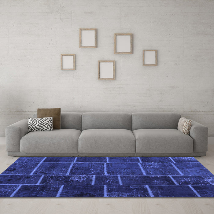 Machine Washable Patchwork Blue Transitional Rug in a Living Room, wshcon1439blu