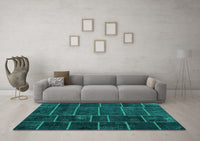 Machine Washable Patchwork Turquoise Transitional Rug, wshcon1439turq
