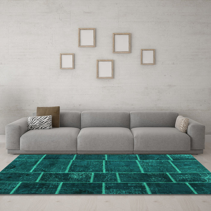 Machine Washable Patchwork Turquoise Transitional Area Rugs in a Living Room,, wshcon1439turq