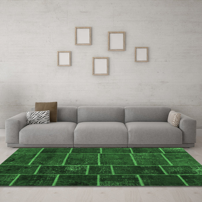 Machine Washable Patchwork Emerald Green Transitional Area Rugs in a Living Room,, wshcon1439emgrn
