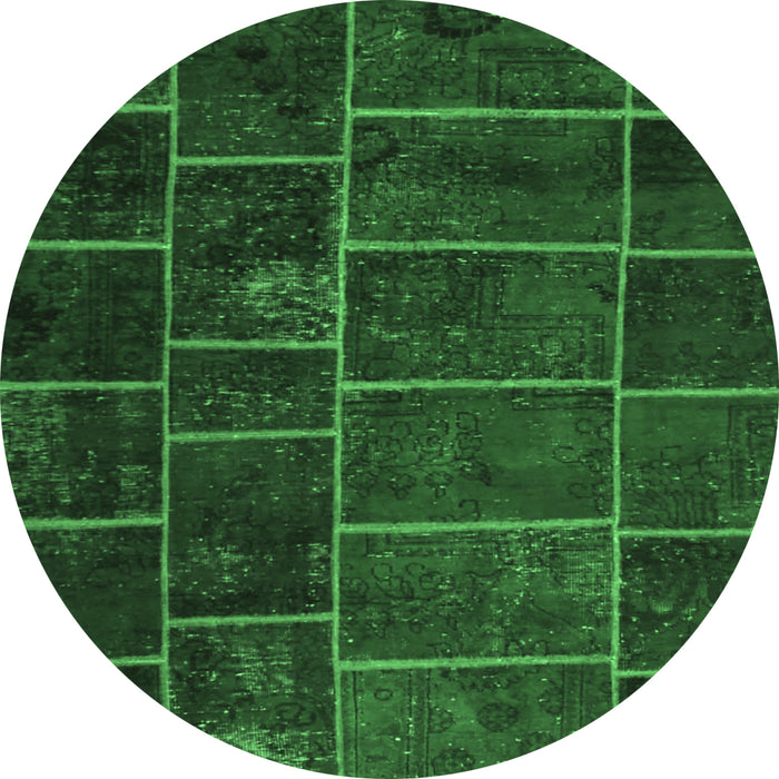 Round Machine Washable Patchwork Emerald Green Transitional Area Rugs, wshcon1439emgrn