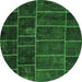 Round Machine Washable Patchwork Emerald Green Transitional Area Rugs, wshcon1439emgrn