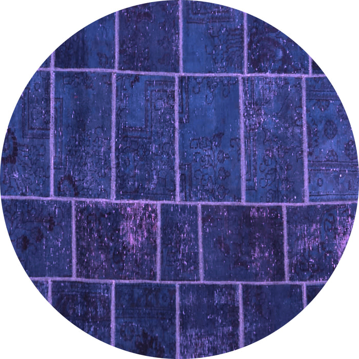 Round Machine Washable Patchwork Purple Transitional Area Rugs, wshcon1439pur