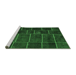 Sideview of Machine Washable Patchwork Emerald Green Transitional Area Rugs, wshcon1439emgrn