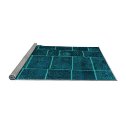 Sideview of Machine Washable Patchwork Light Blue Transitional Rug, wshcon1439lblu