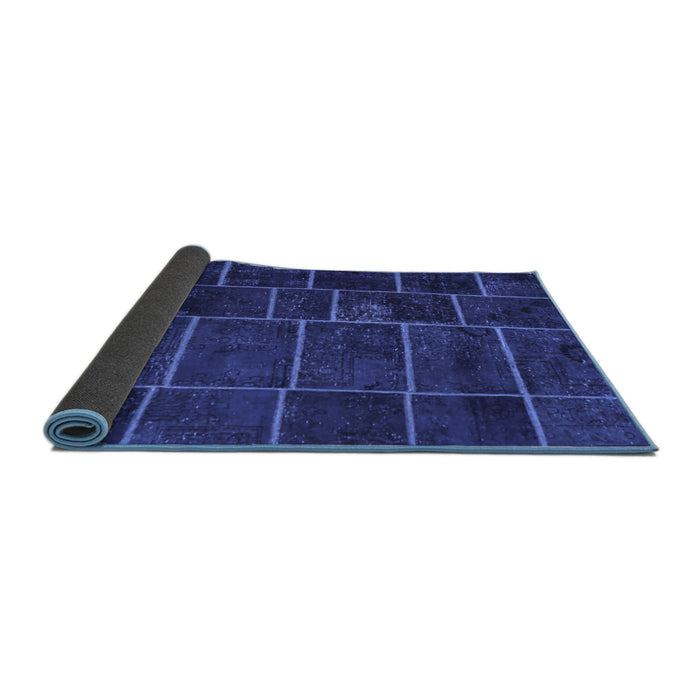 Sideview of Patchwork Blue Transitional Rug, con1439blu