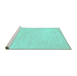 Sideview of Machine Washable Abstract Turquoise Contemporary Area Rugs, wshcon143turq