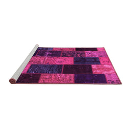 Sideview of Machine Washable Patchwork Pink Transitional Rug, wshcon1440pnk