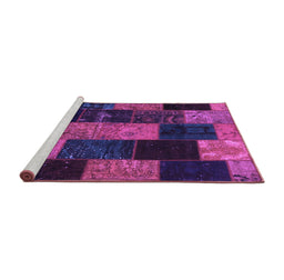 Sideview of Machine Washable Patchwork Purple Transitional Area Rugs, wshcon1440pur