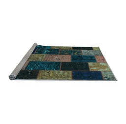 Sideview of Machine Washable Patchwork Light Blue Transitional Rug, wshcon1440lblu