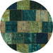 Round Patchwork Turquoise Transitional Rug, con1440turq