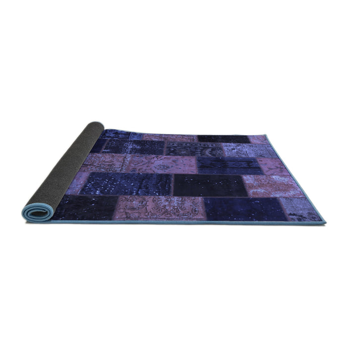 Sideview of Patchwork Blue Transitional Rug, con1440blu