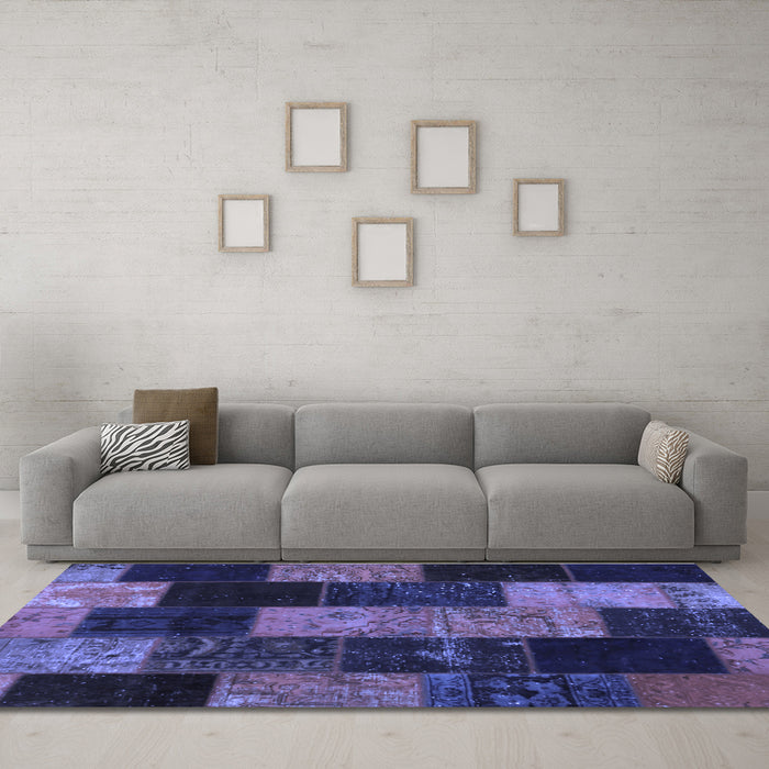 Machine Washable Patchwork Blue Transitional Rug in a Living Room, wshcon1440blu
