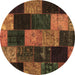 Round Patchwork Brown Transitional Rug, con1440brn