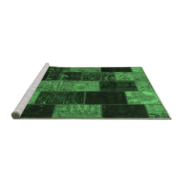 Sideview of Machine Washable Patchwork Emerald Green Transitional Area Rugs, wshcon1440emgrn