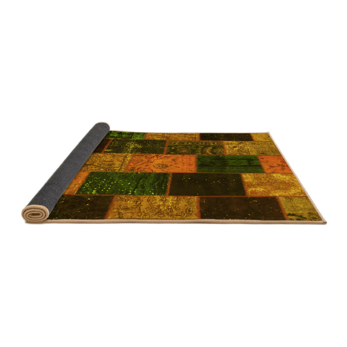 Sideview of Patchwork Yellow Transitional Rug, con1440yw