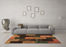 Machine Washable Patchwork Brown Transitional Rug in a Living Room,, wshcon1440brn