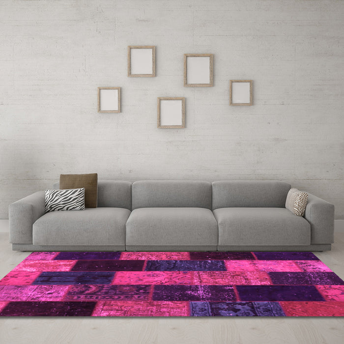 Machine Washable Patchwork Pink Transitional Rug in a Living Room, wshcon1440pnk