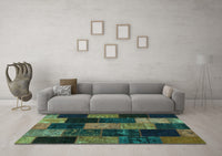 Machine Washable Patchwork Turquoise Transitional Rug, wshcon1440turq