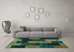 Machine Washable Patchwork Turquoise Transitional Area Rugs in a Living Room,, wshcon1440turq