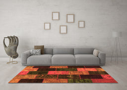 Machine Washable Patchwork Orange Transitional Area Rugs in a Living Room, wshcon1440org
