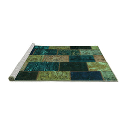 Sideview of Machine Washable Patchwork Turquoise Transitional Area Rugs, wshcon1440turq