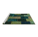 Sideview of Machine Washable Patchwork Turquoise Transitional Area Rugs, wshcon1440turq