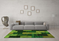 Machine Washable Patchwork Green Transitional Rug, wshcon1440grn
