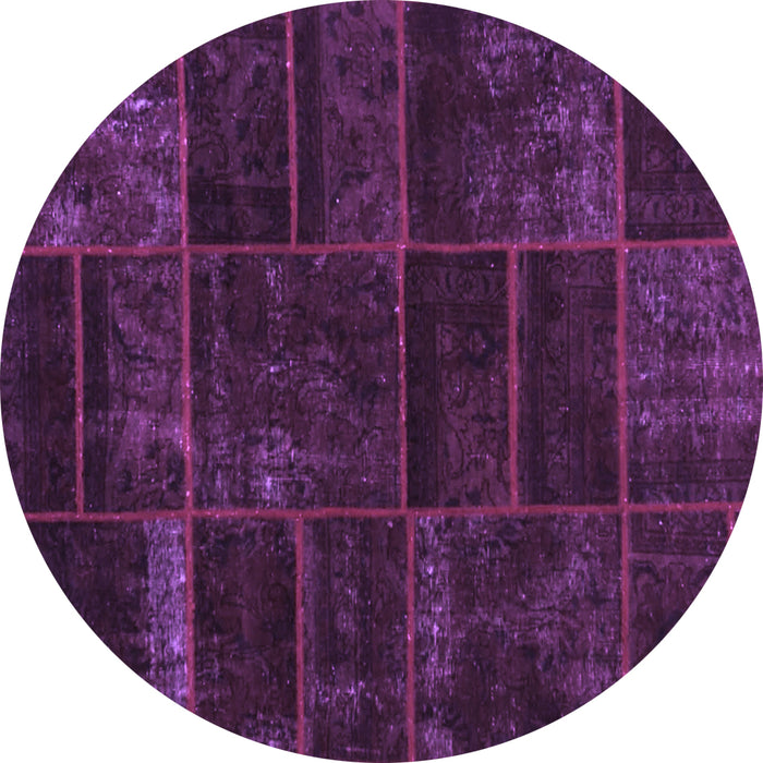 Round Machine Washable Abstract Purple Contemporary Area Rugs, wshcon1441pur